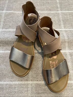 Sorel Women's Metallic Bronze and Taupe Cross-Strap Sandals
